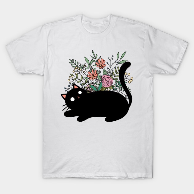 Cute Cat With Flowers | Handmade Illustration | Kawaii Gift | By Atelier Serakara T-Shirt by Atelier Serakara